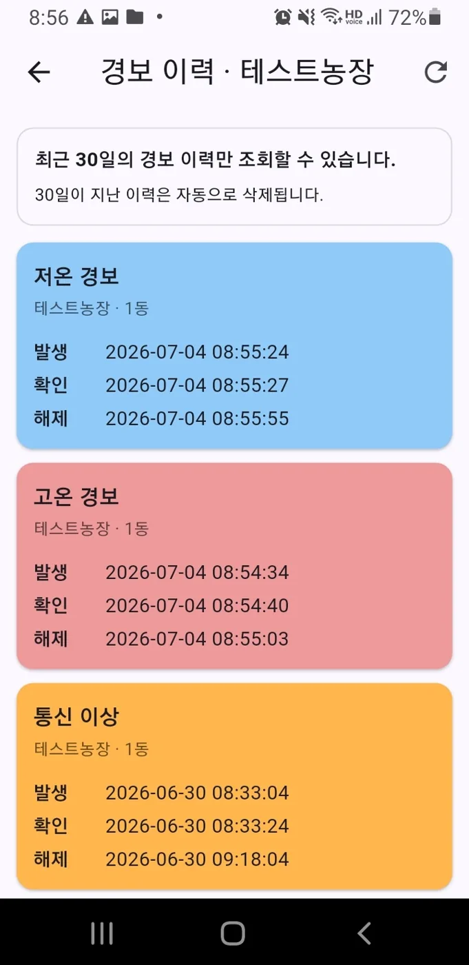 경보 이력 화면